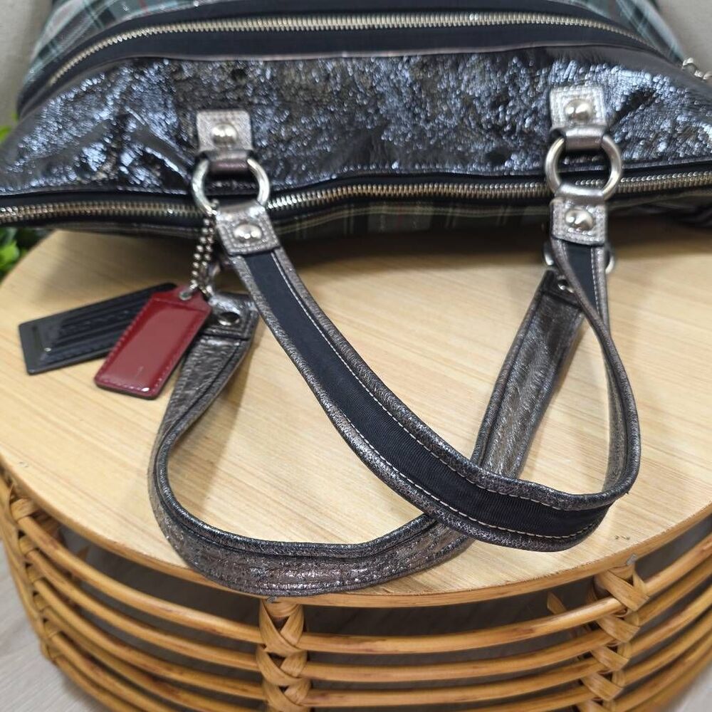 Coach Poppy Tartan Glamour Tote & Matching Wallet | Plaid Sparkle Shoulder Bag | - Picture 10 of 16